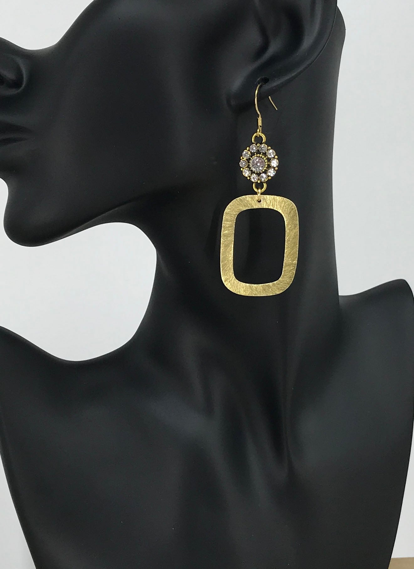 Rhinestone & Brushed Gold Pendant Earrings - E19-4773