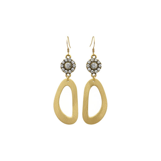 Crystal Bloom & Brushed Gold Geometric Drop Earrings