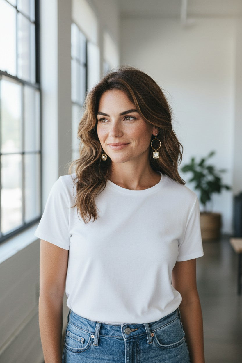 Gold Hoop & Rhinestone Pendant Earrings - E19-4775