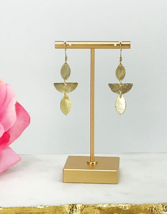Layered Brushed Gold Pendant Earrings - E19-4778