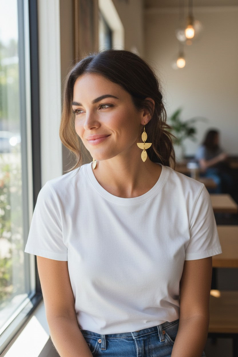 Layered Brushed Gold Pendant Earrings - E19-4778