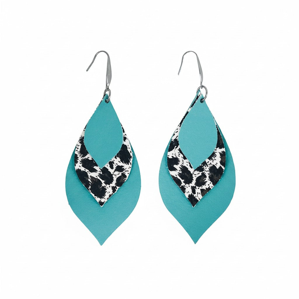 Dusty Aqua Leopard Layered Statement Earrings