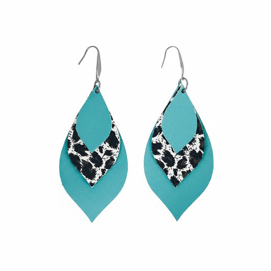 Dusty Aqua Leopard Layered Statement Earrings