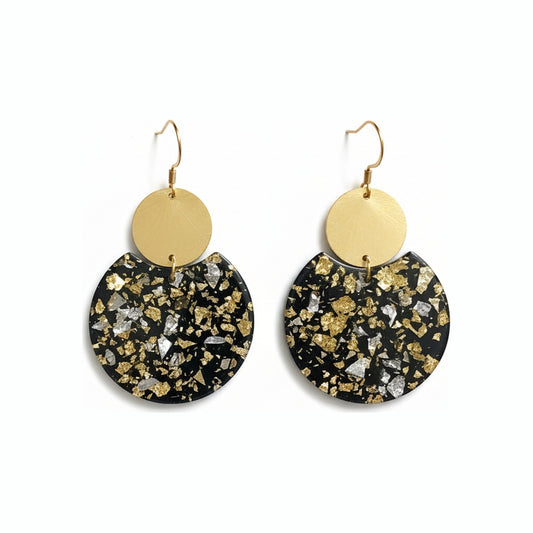 Black & Gold Flake Resin Drop Earrings