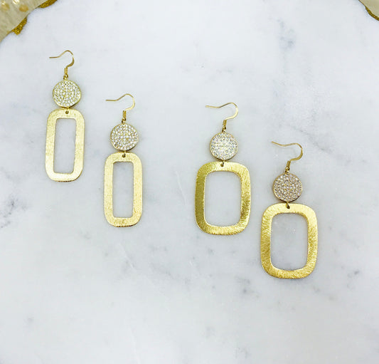 CZ Pave & Square Pendant Earrings