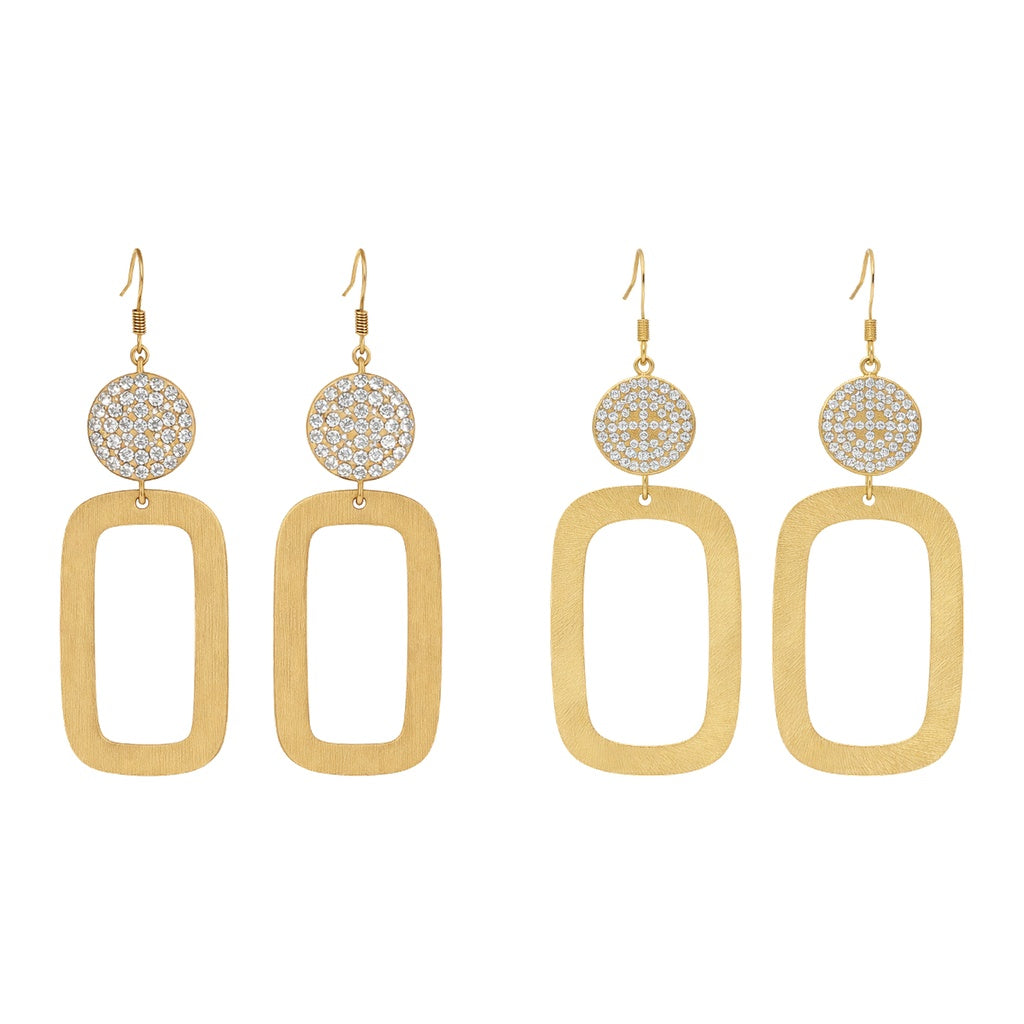 Pavé Glow Brushed Gold Square Drop Earrings