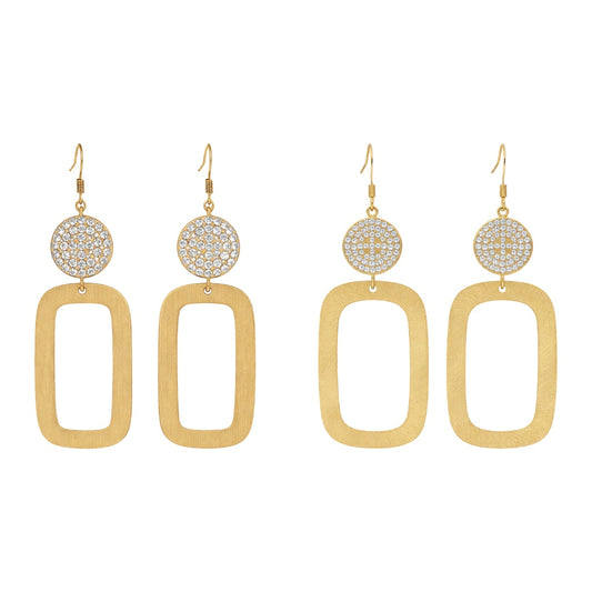 Pavé Glow Brushed Gold Square Drop Earrings
