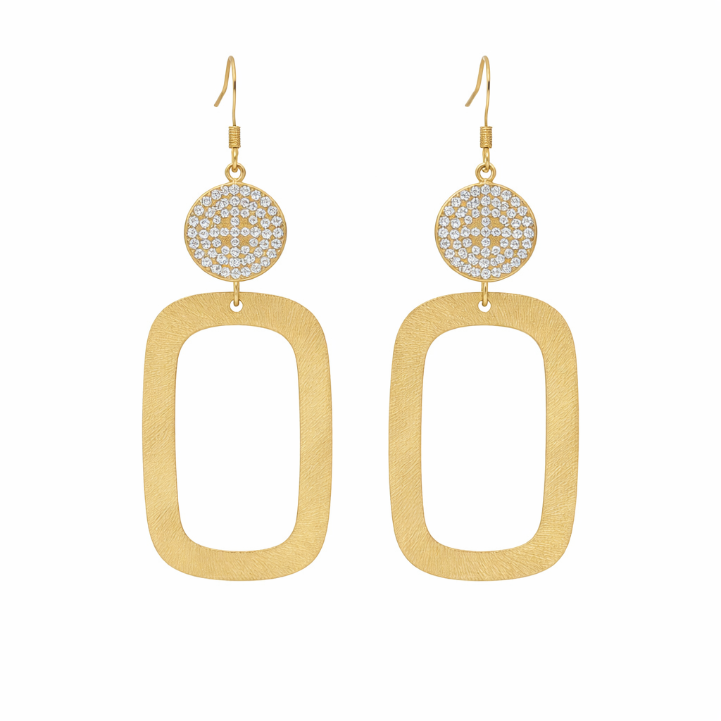 Pavé Glow Brushed Gold Square Drop Earrings