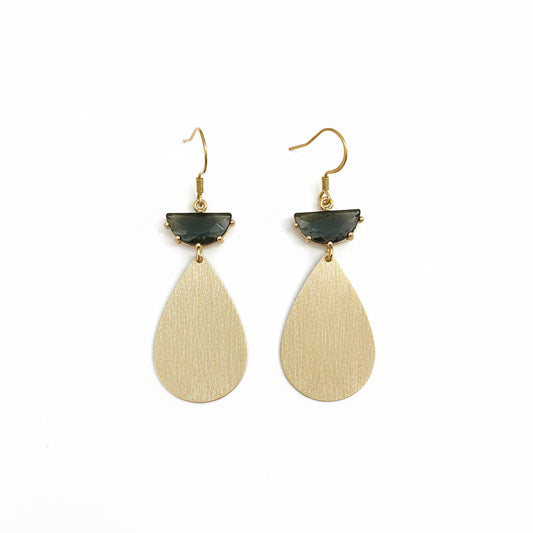 Midnight Crystal & Brushed Gold Teardrop Drop Earrings