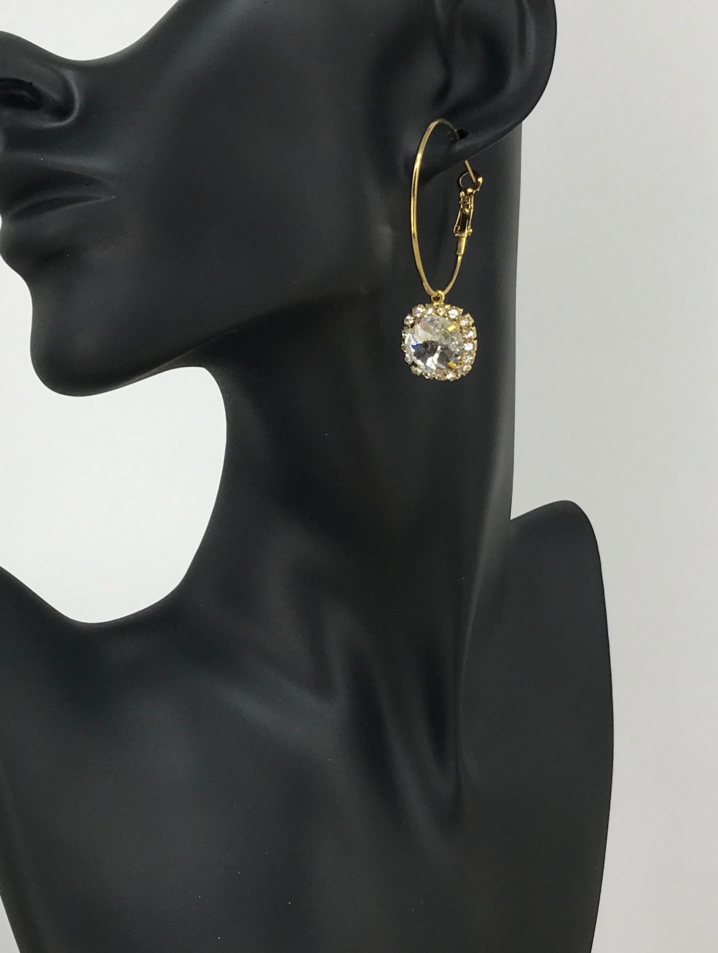 Hoop & Rhinestone Pendant Earrings