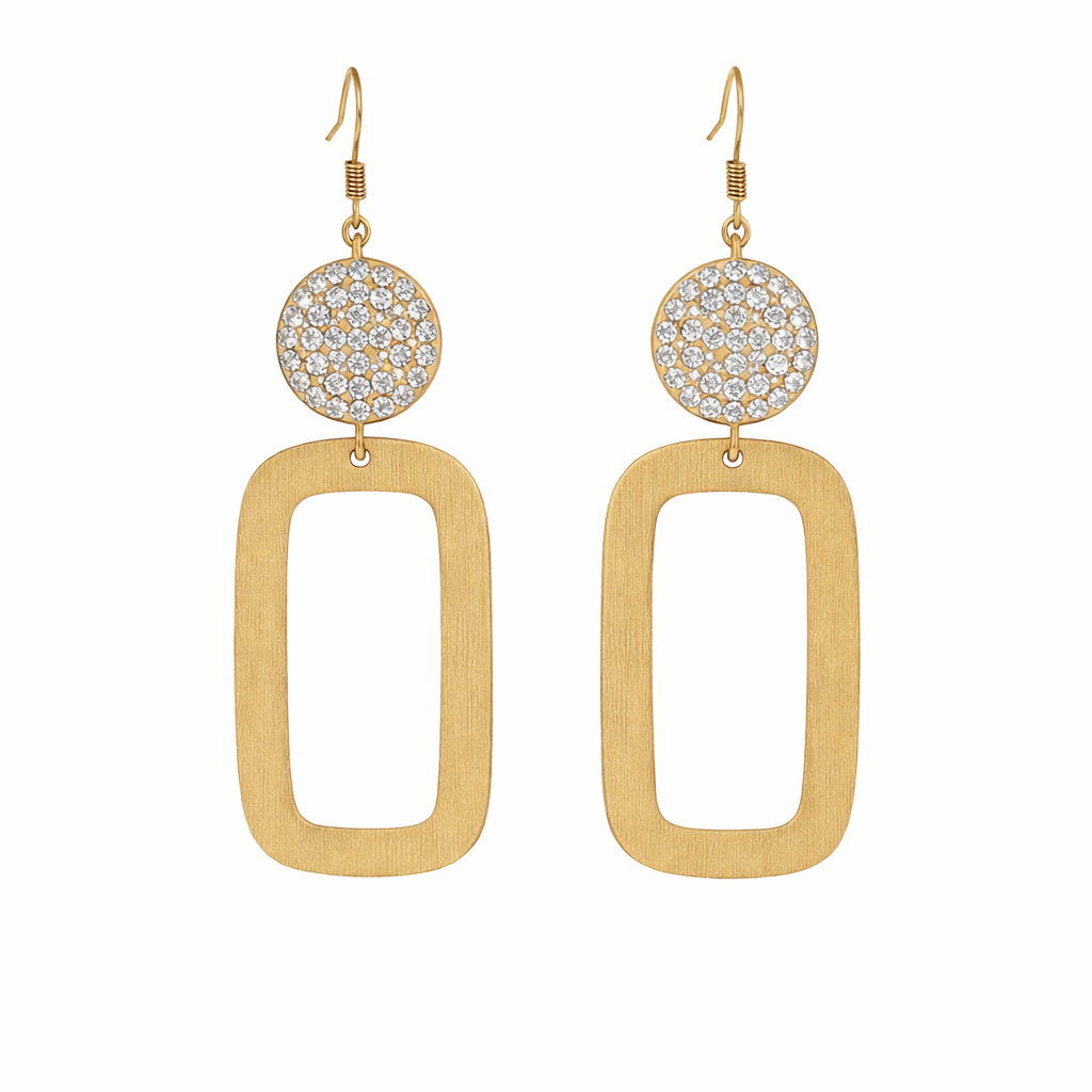 Pavé Glow Brushed Gold Square Drop Earrings