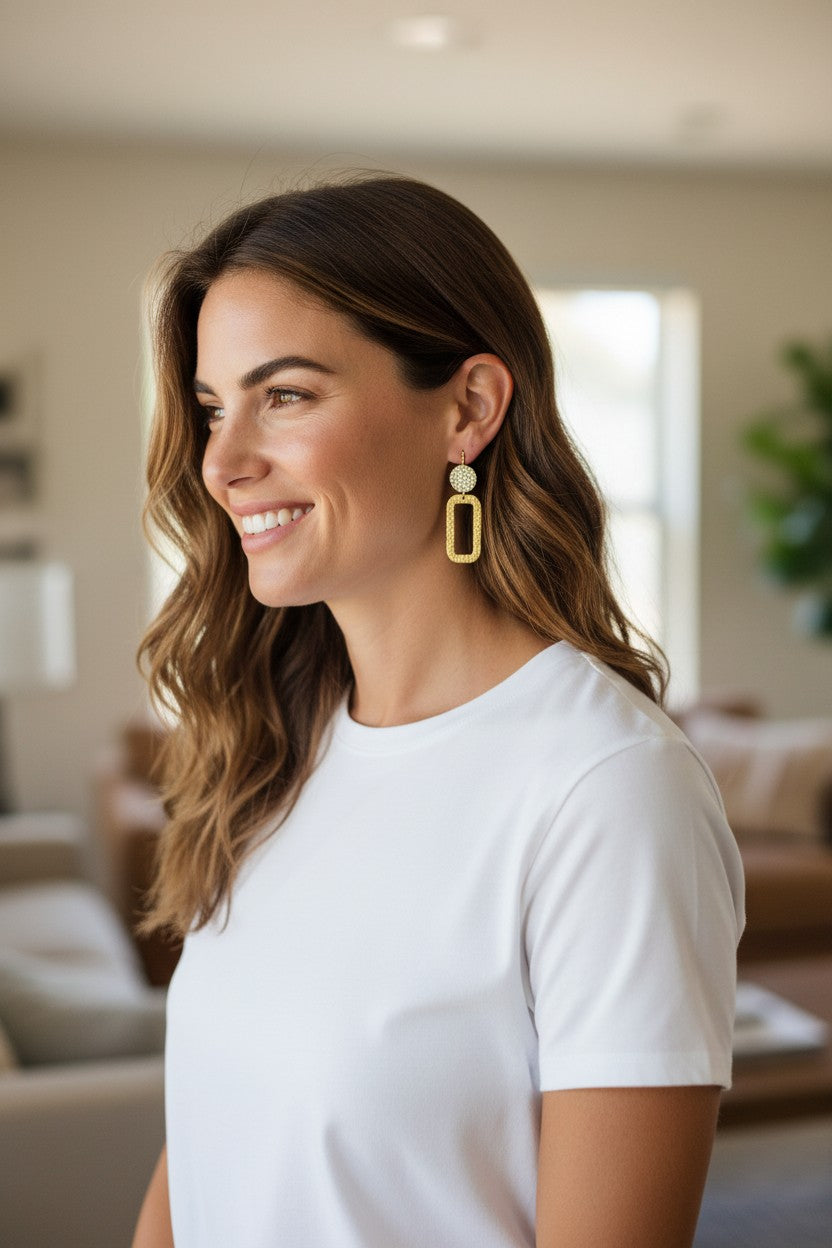 CZ Pave & Square Pendant Earrings