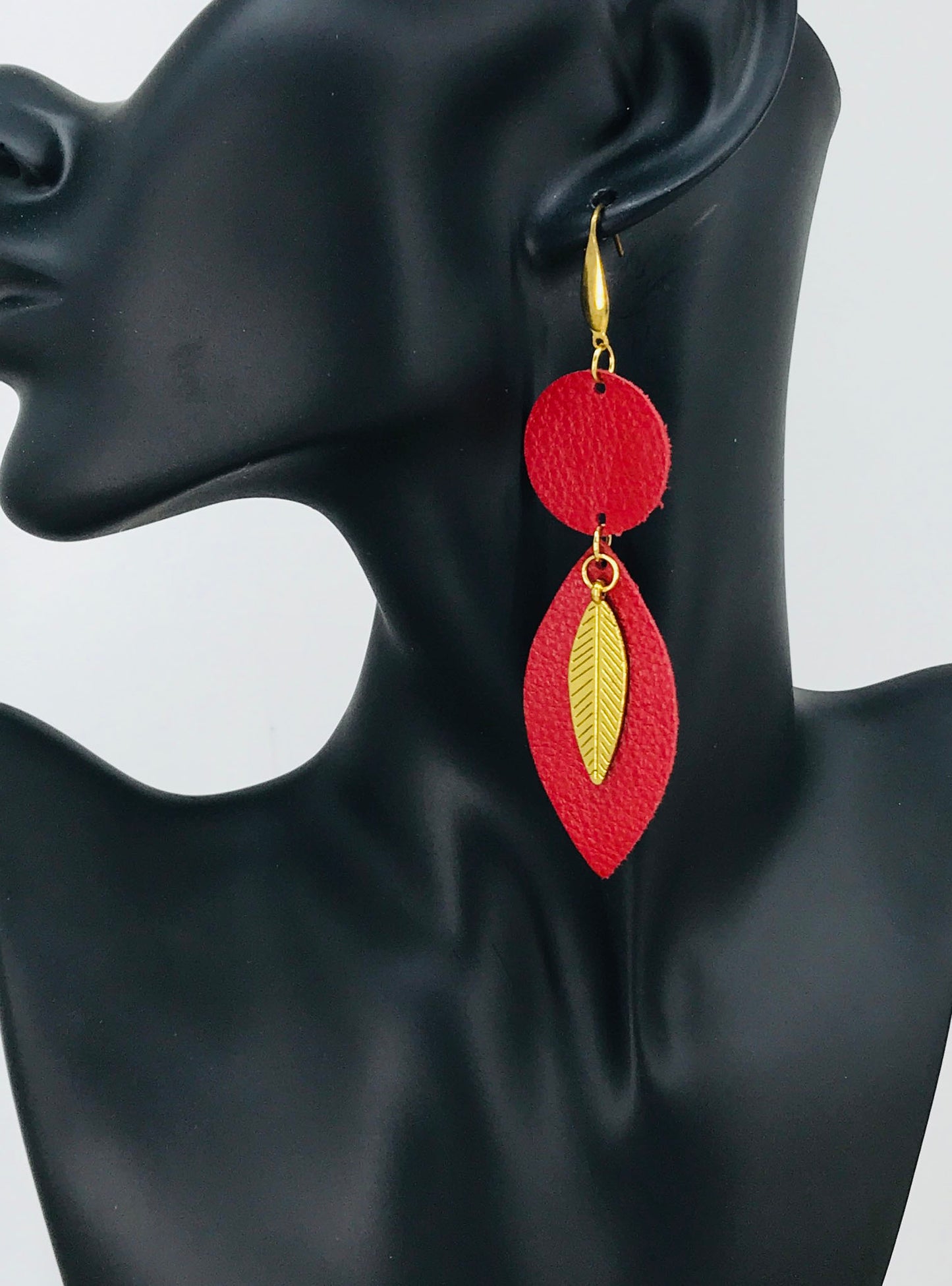 Red Genuine Leather Earrings - E19-482