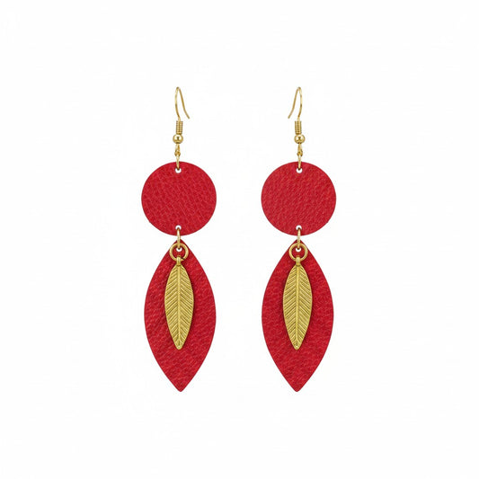 Red Genuine Leather Earrings - E19-482