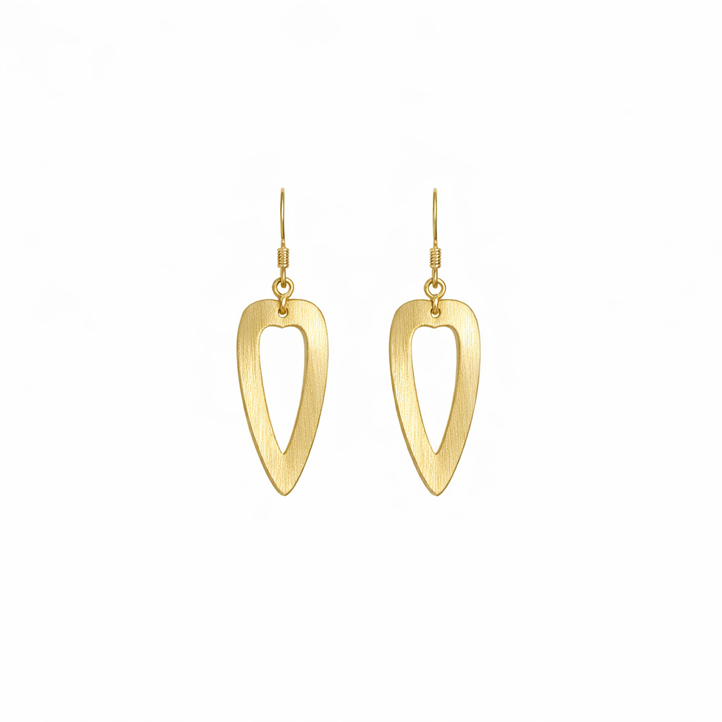Brushed Gold Open Heart Drop Earrings