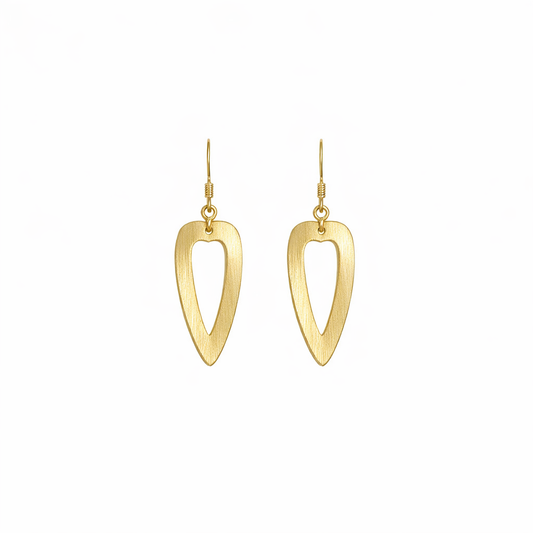 Brushed Gold Open Heart Drop Earrings