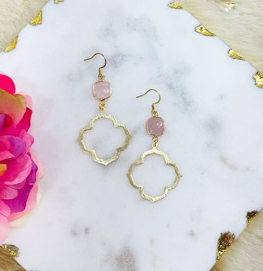 Gemstone & Brushed Gold Pendant Earrings - E19-4846