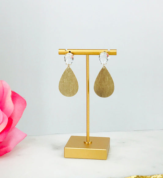 Rhinestone Stud & Gold Teardrop Pendant Earrings - E19-4878