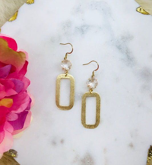 Rhinestone & Square Gold Pendant Earrings - E19-4880