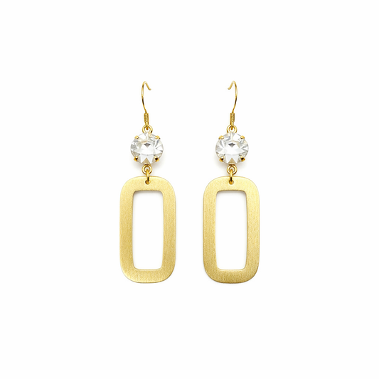 Cushion Crystal & Brushed Gold Rectangle Drop Earrings