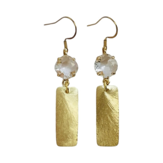 Cushion Crystal & Brushed Gold Bar Drop Earrings