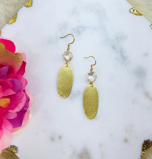 Rhinestone & Gold Oval Pendant Earrings - E19-4888