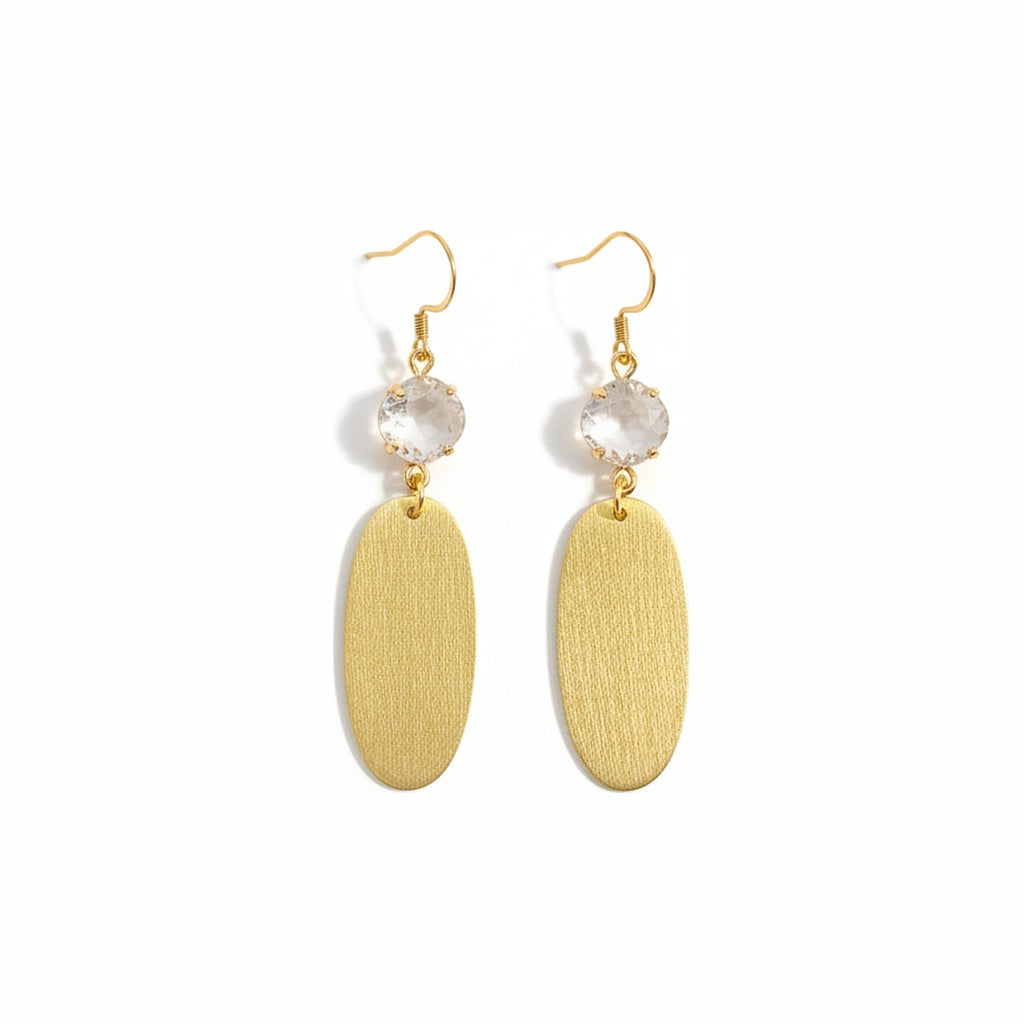 Cushion Crystal & Brushed Gold Oval Drop Earrings