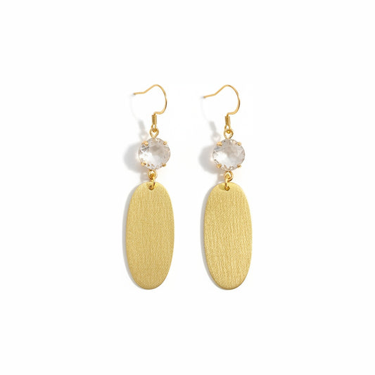 Cushion Crystal & Brushed Gold Oval Drop Earrings