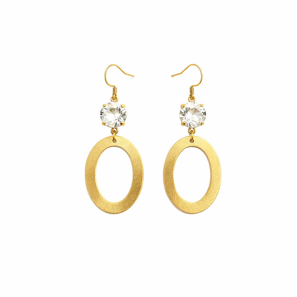 Cushion Crystal & Brushed Gold Oval Drop Earrings