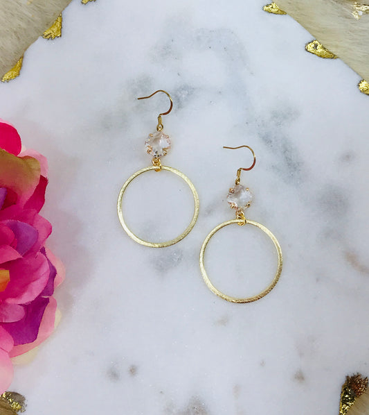 Rhinestone & Gold Hoop Pendant Earrings - E19-4890