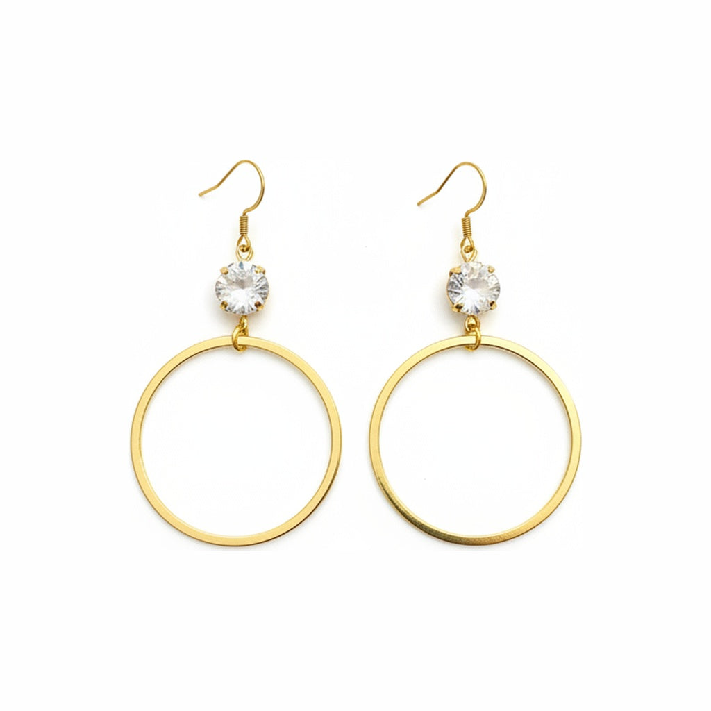 Cushion Crystal & Brushed Gold Hoop Drop Earrings