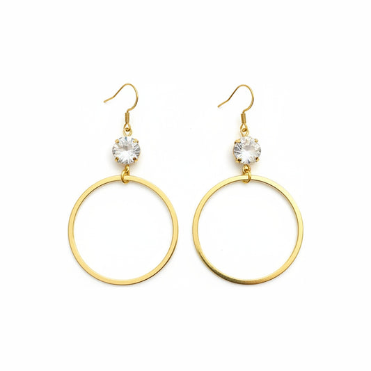 Cushion Crystal & Brushed Gold Hoop Drop Earrings