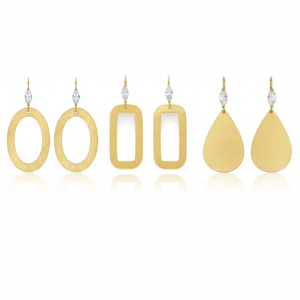 CZ & Brushed Gold Pendant Earrings