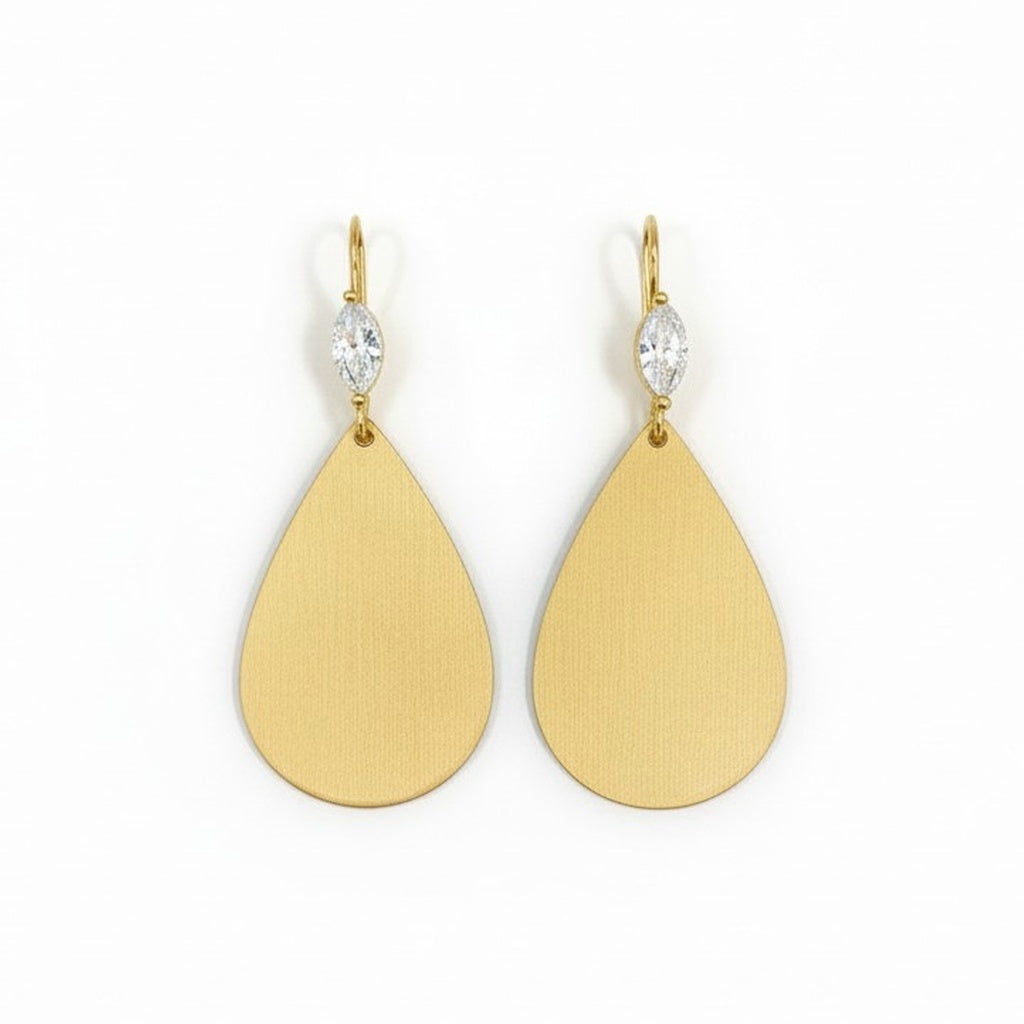 CZ & Brushed Gold Pendant Earrings