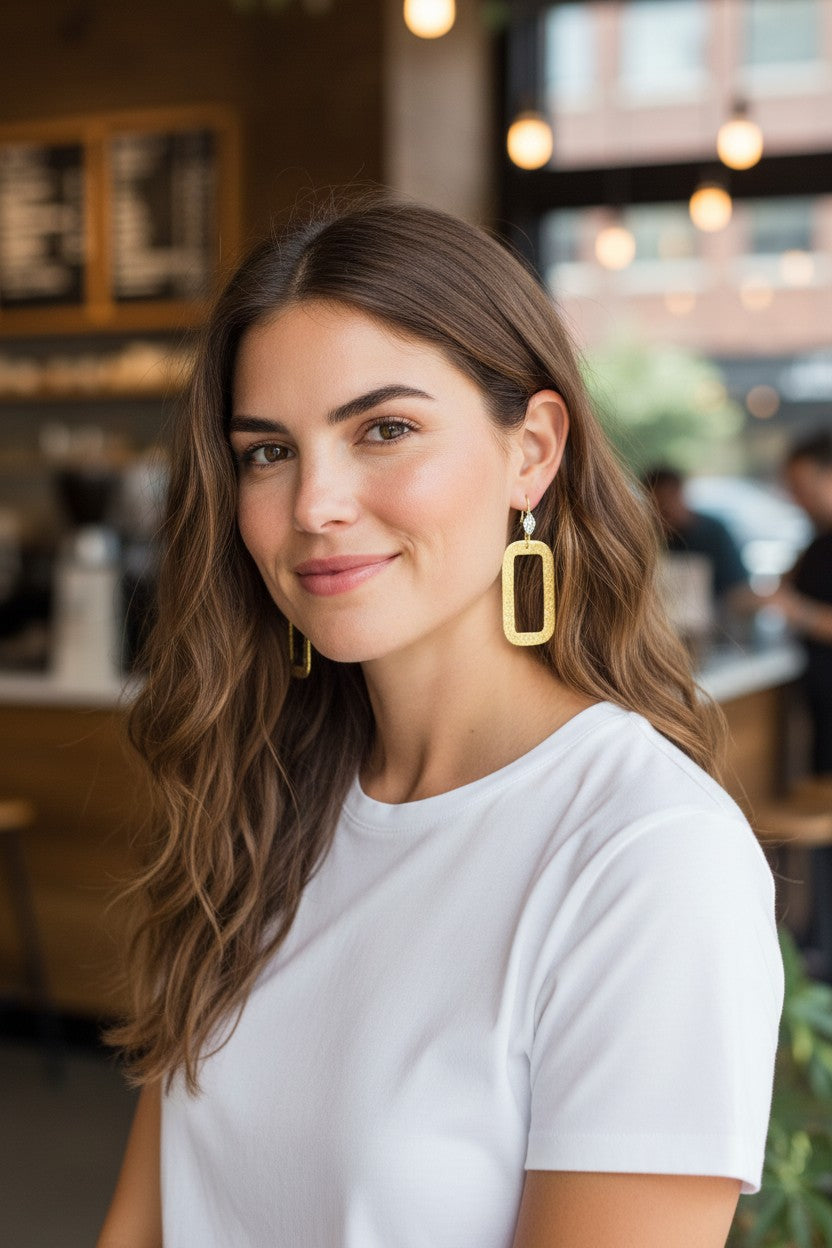 CZ & Brushed Gold Pendant Earrings