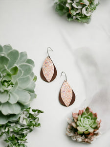 Genuine Brown Leather and Glitter Earrings - E19-491
