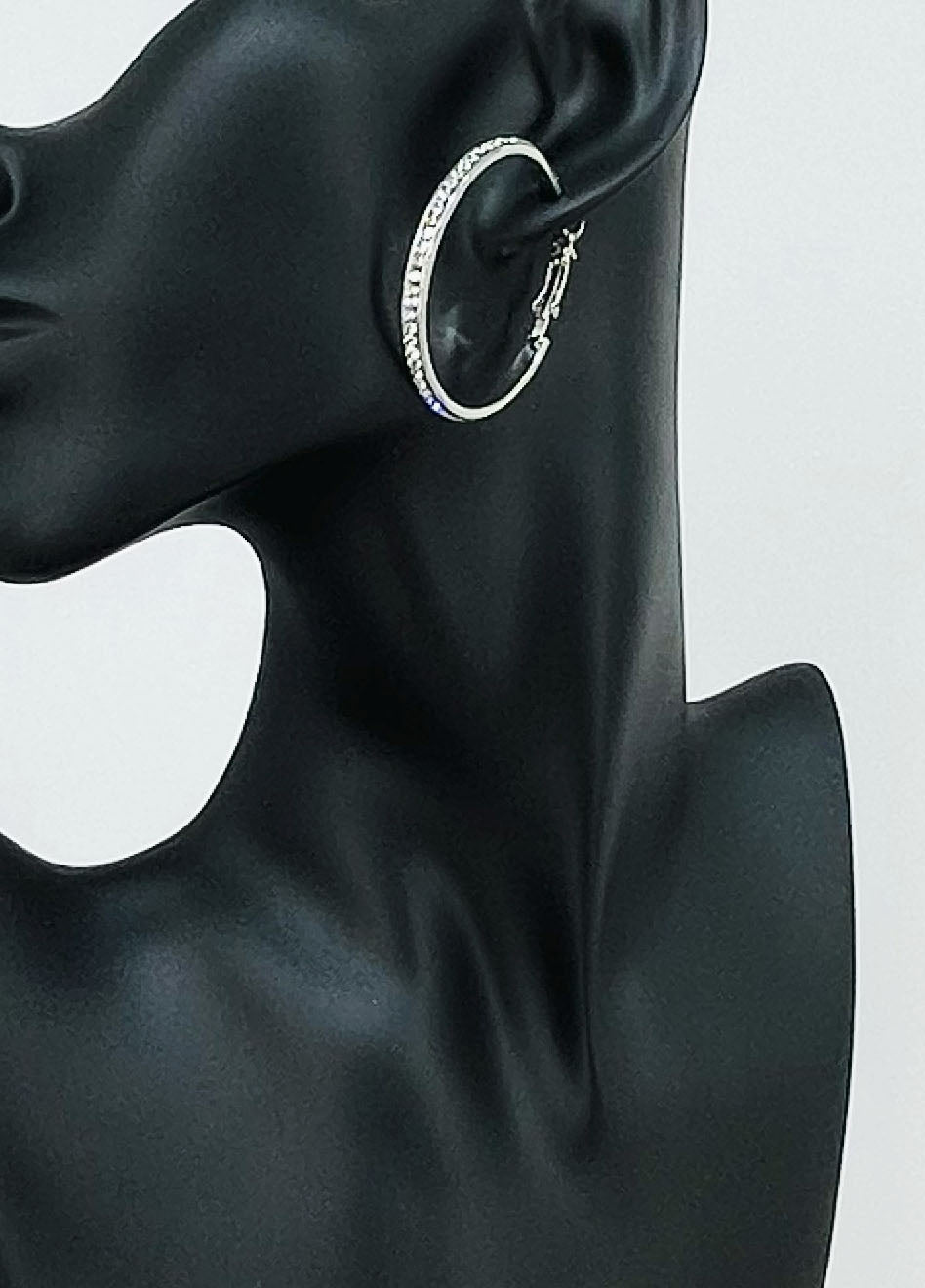 1.5" Rhinestone Silver Tone Hoops