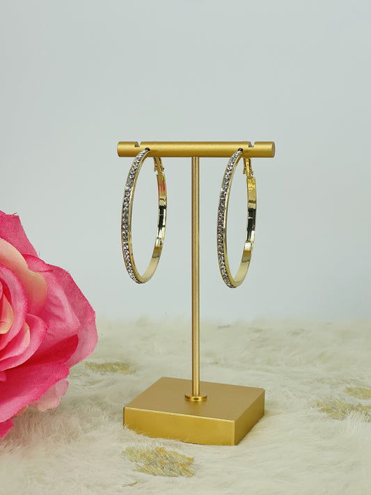 Gold Tone Rhinestone Hoops