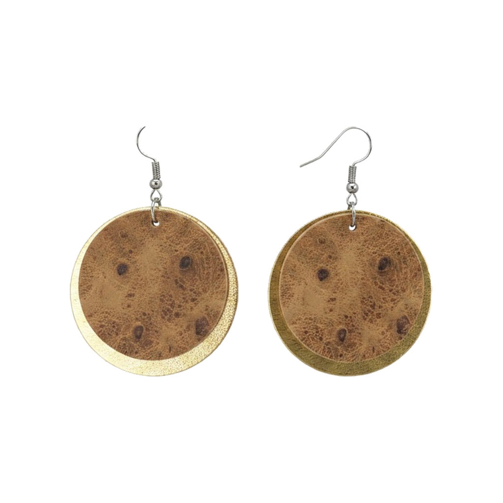 Ostrich and Gold Leather Earrings - E19-498