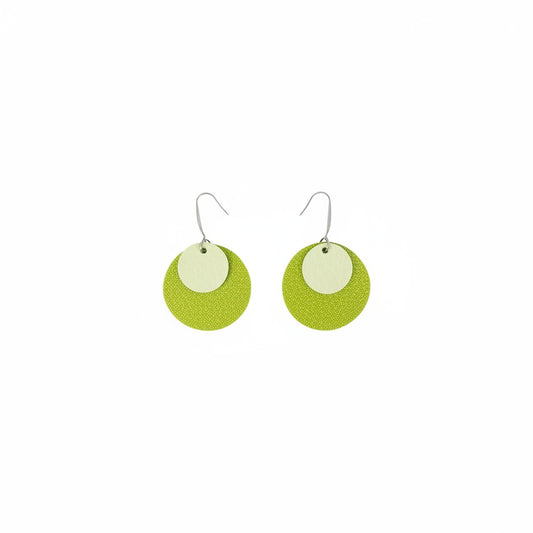 Pearl Green & Apple Dazzle Double Circle Leather Earrings