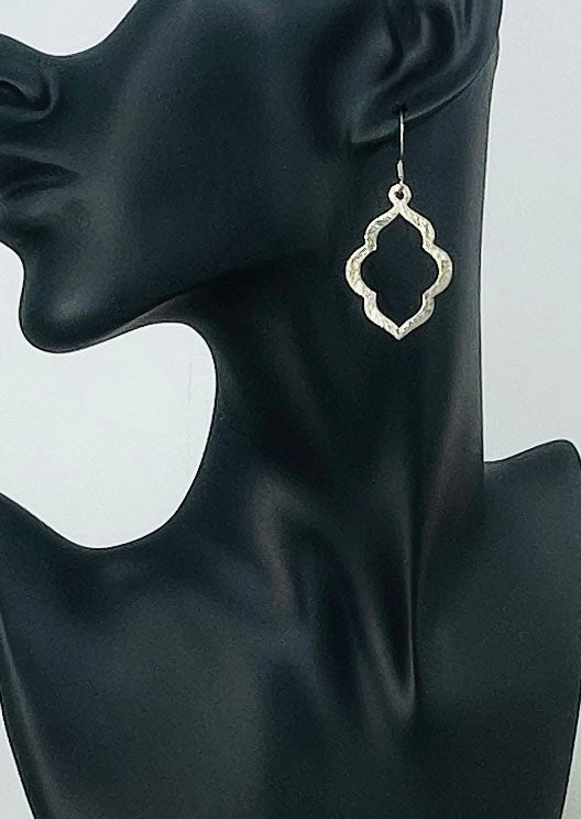 Brushed Silver Marquise Pendant Earrings