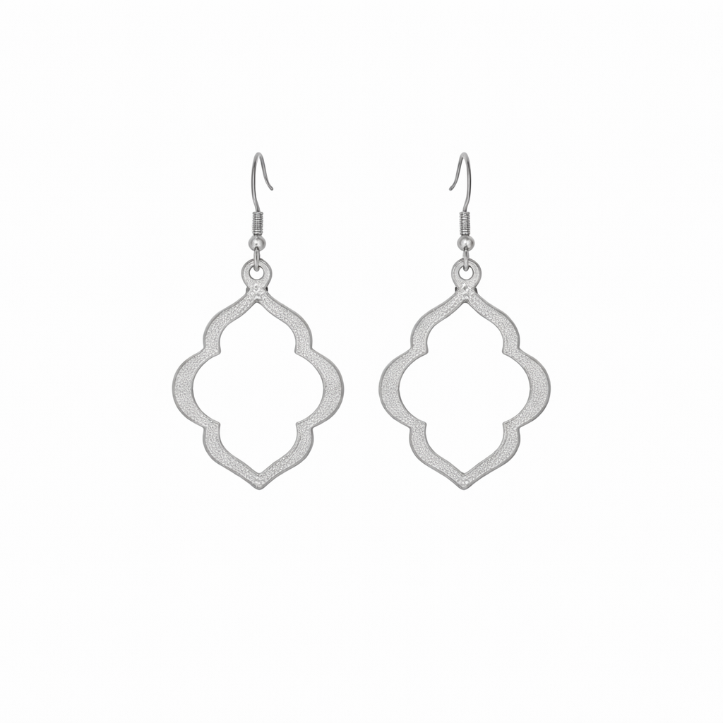 Brushed Silver Marquise Pendant Earrings