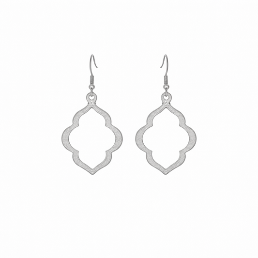 Brushed Silver Marquise Pendant Earrings