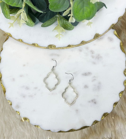 Brushed Silver Marquise Pendant Earrings