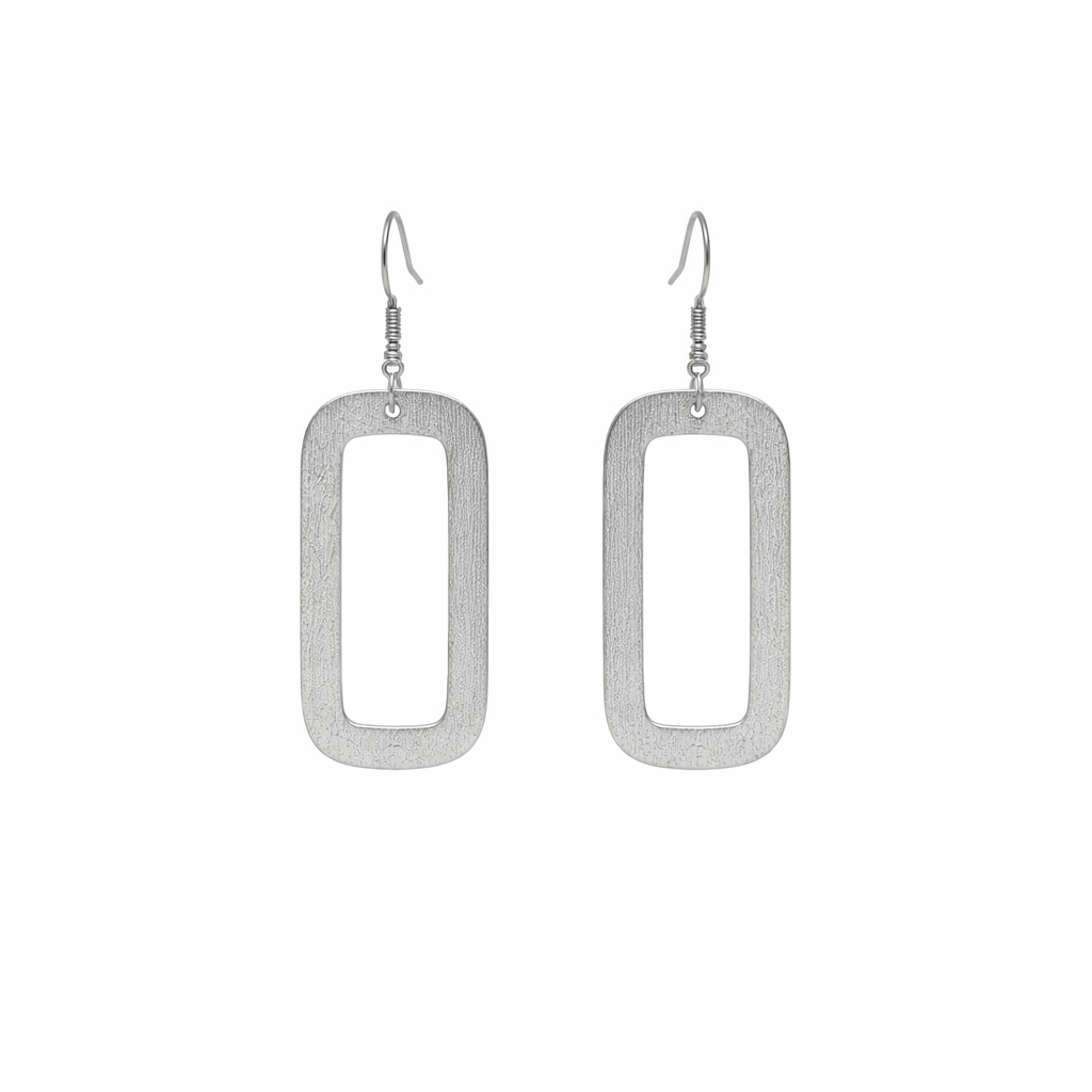 Brushed Silver Rectangle Everyday Earrings