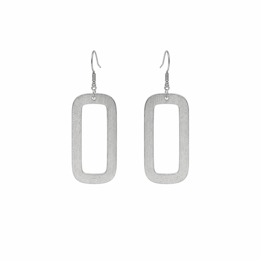 Brushed Silver Rectangle Everyday Earrings