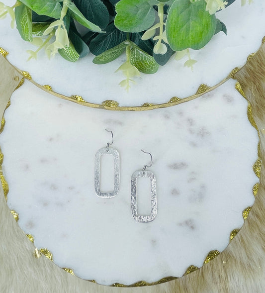 Brushed Silver Rectangle Everyday Earrings
