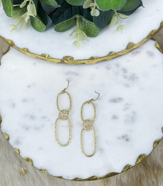 Golden Double-Link Oval Drop Earrings