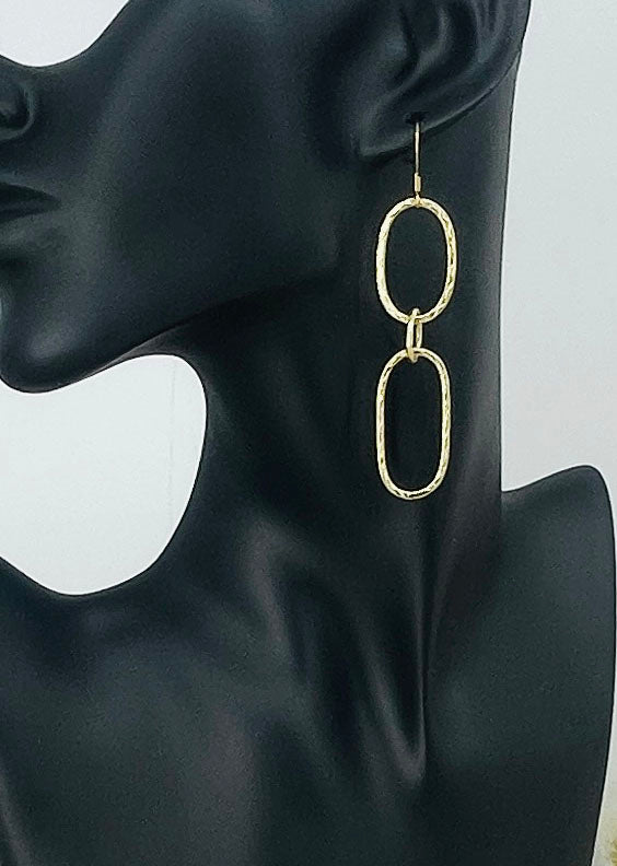 Golden Double-Link Oval Drop Earrings