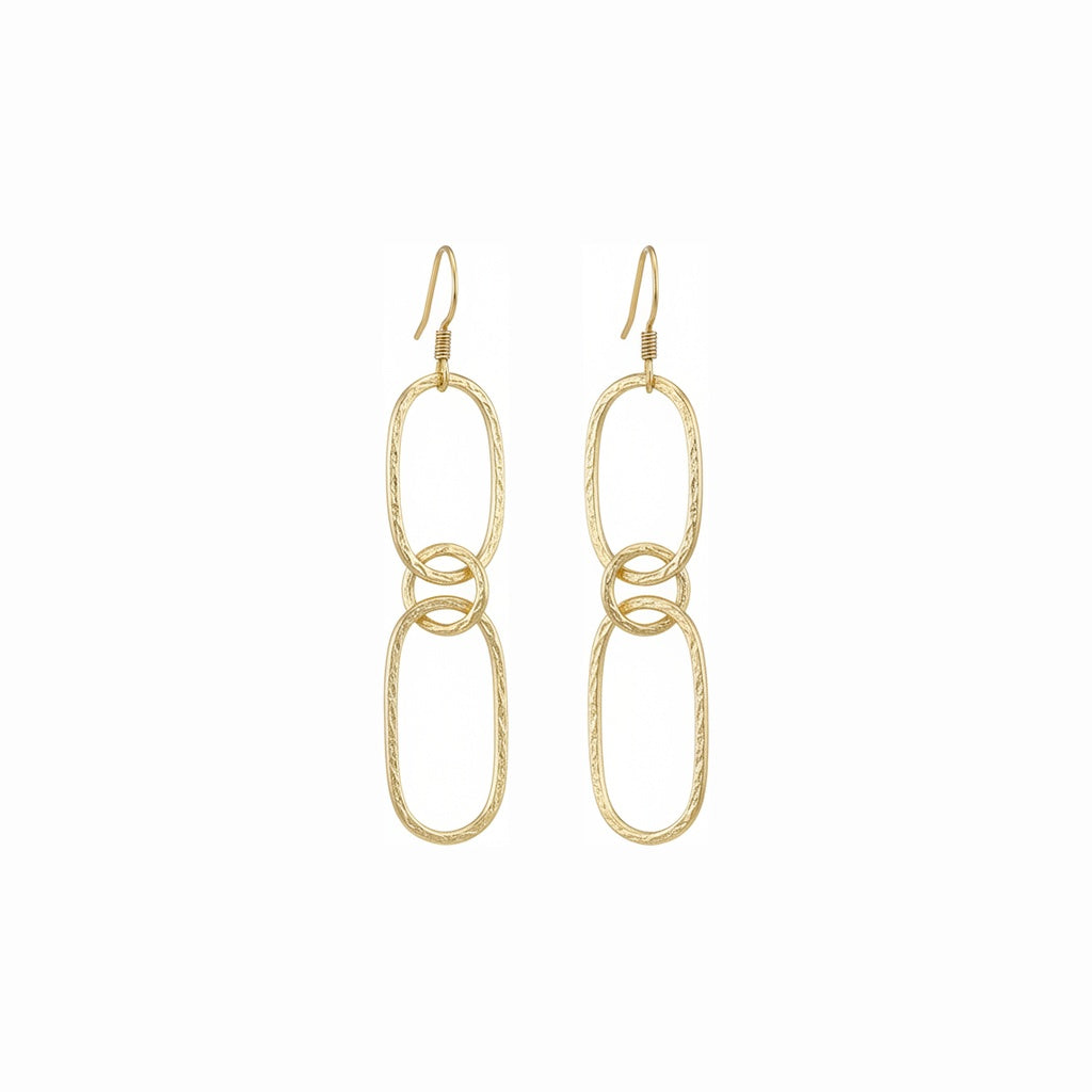 Golden Double-Link Oval Drop Earrings